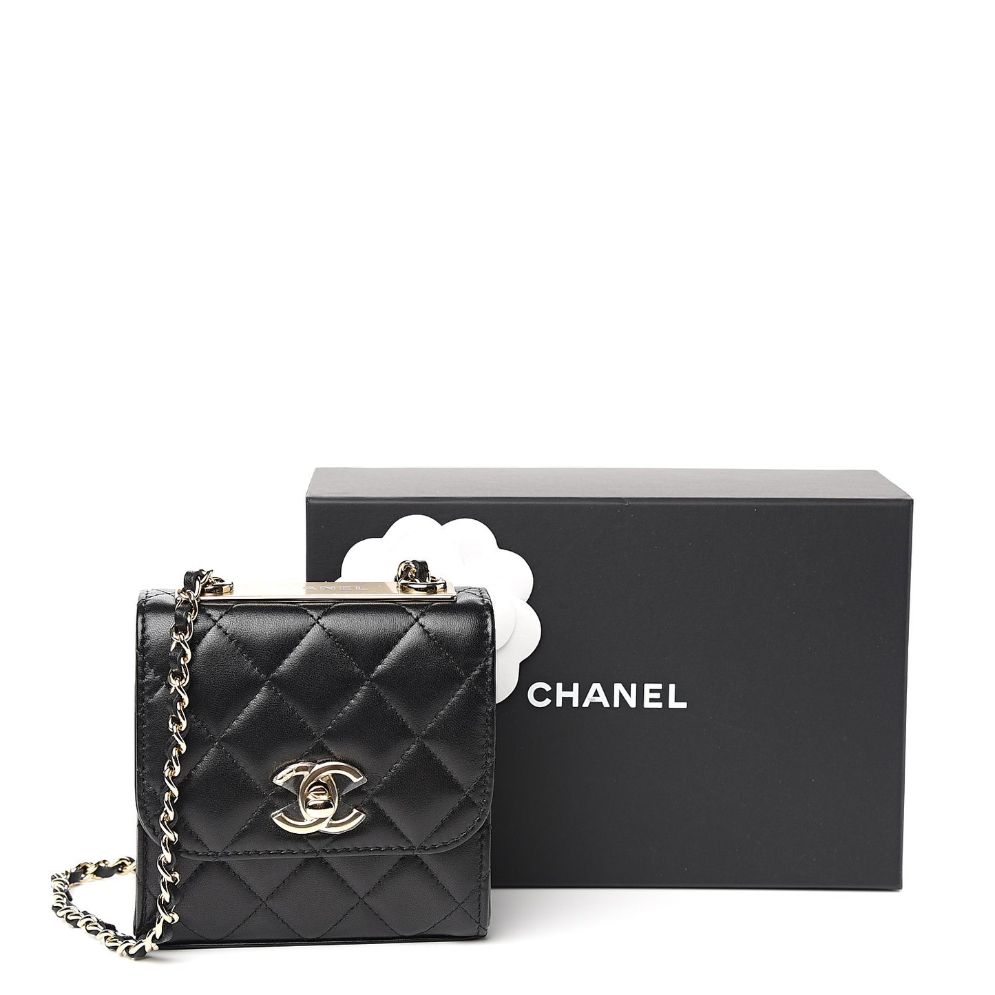 Lambskin Quilted Mini Trendy CC Chain Wallet Black