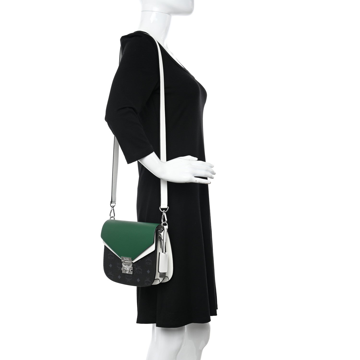 MCM Visetos Calfskin Small Patricia Crossbody Bag Eden Black 2 of 11