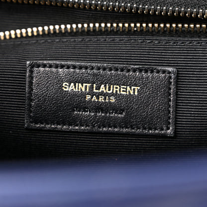 Saint Laurent Grain De Poudre Matelasse Chevron Large Monogram Satchel Navy Blue 6 of 10