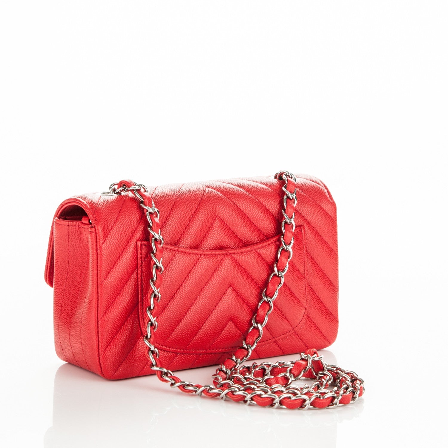 Chanel Caviar Chevron Quilted Mini Rectangular Flap Red 3 of 7