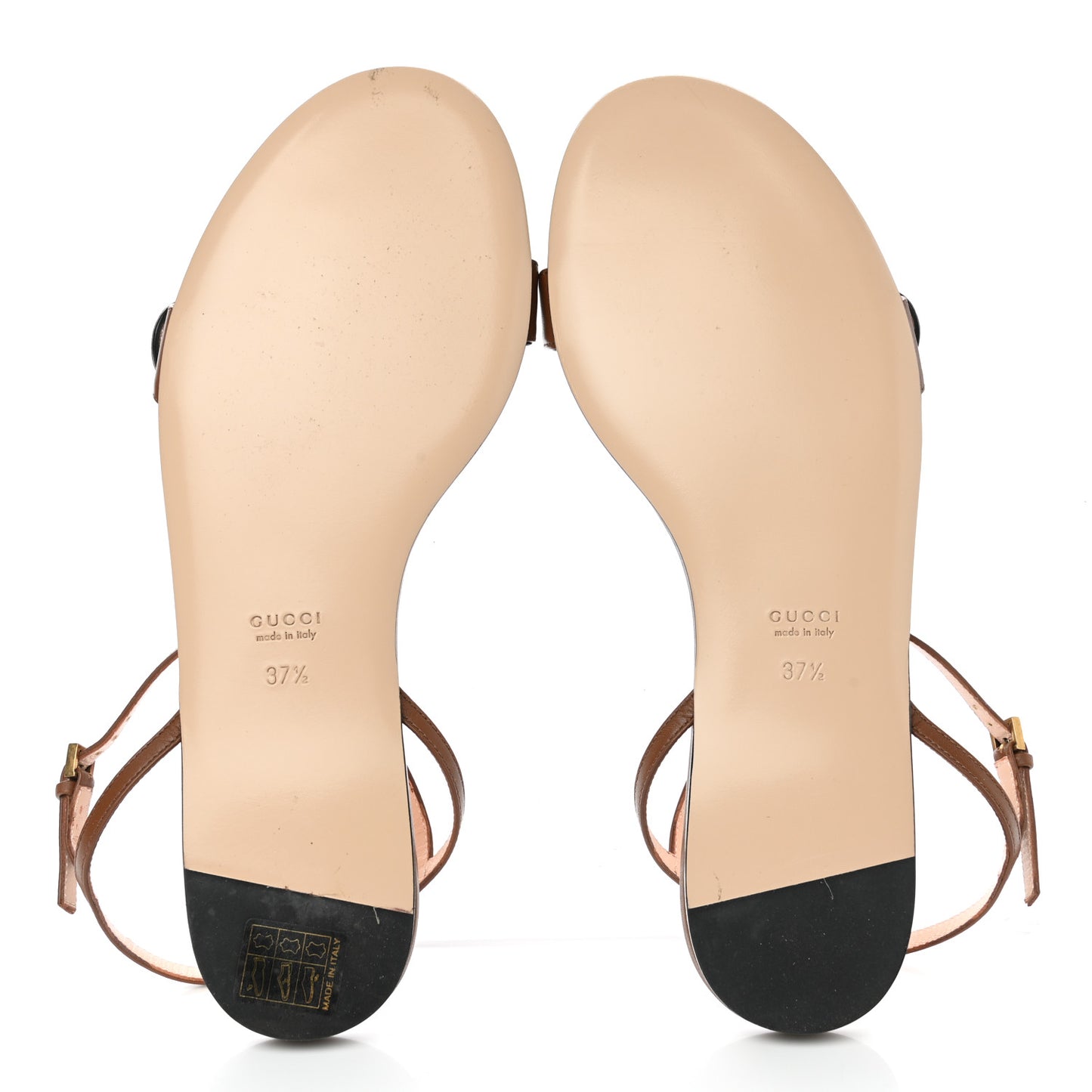 Lifford Calfskin GG Marmont Ankle Wrap Flat Sandals 37.5 Cognac