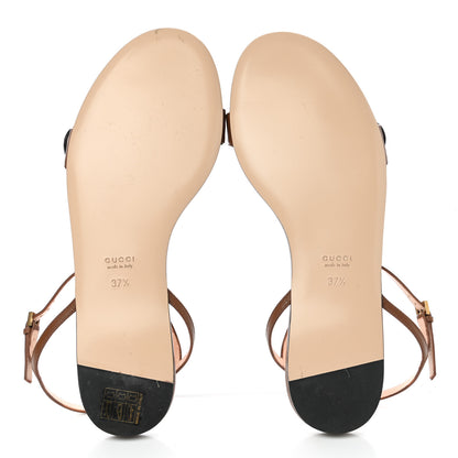Gucci Lifford Calfskin GG Marmont Ankle Wrap Flat Sandals 37.5 Cognac 5 of 10