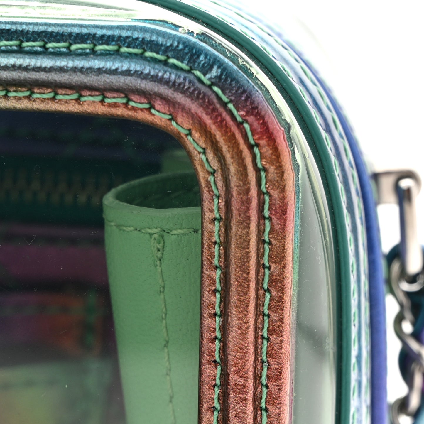 PVC Lambskin Filigree Small CC Filigree Vanity Case Green Multicolor