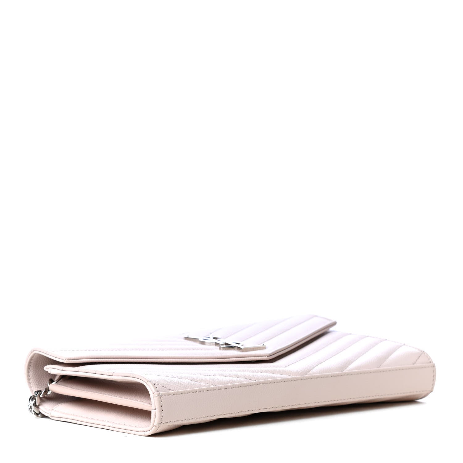 Saint Laurent Grain De Poudre Matelasse Chevron Monogram Chain Wallet Pink 5 of 8