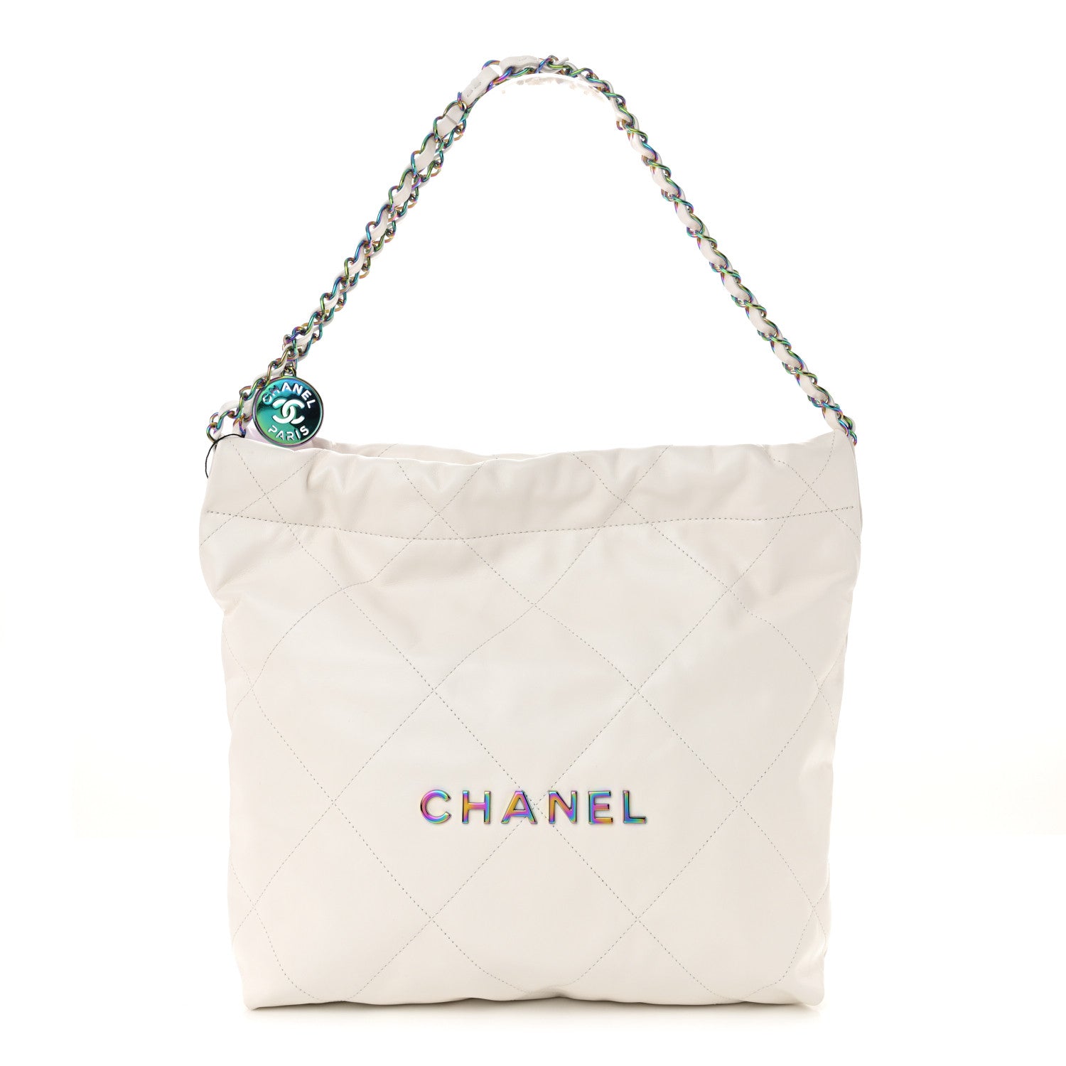 Chanel Shiny Calfskin Quilted Rainbow Small Chanel 22 White 1 of 12