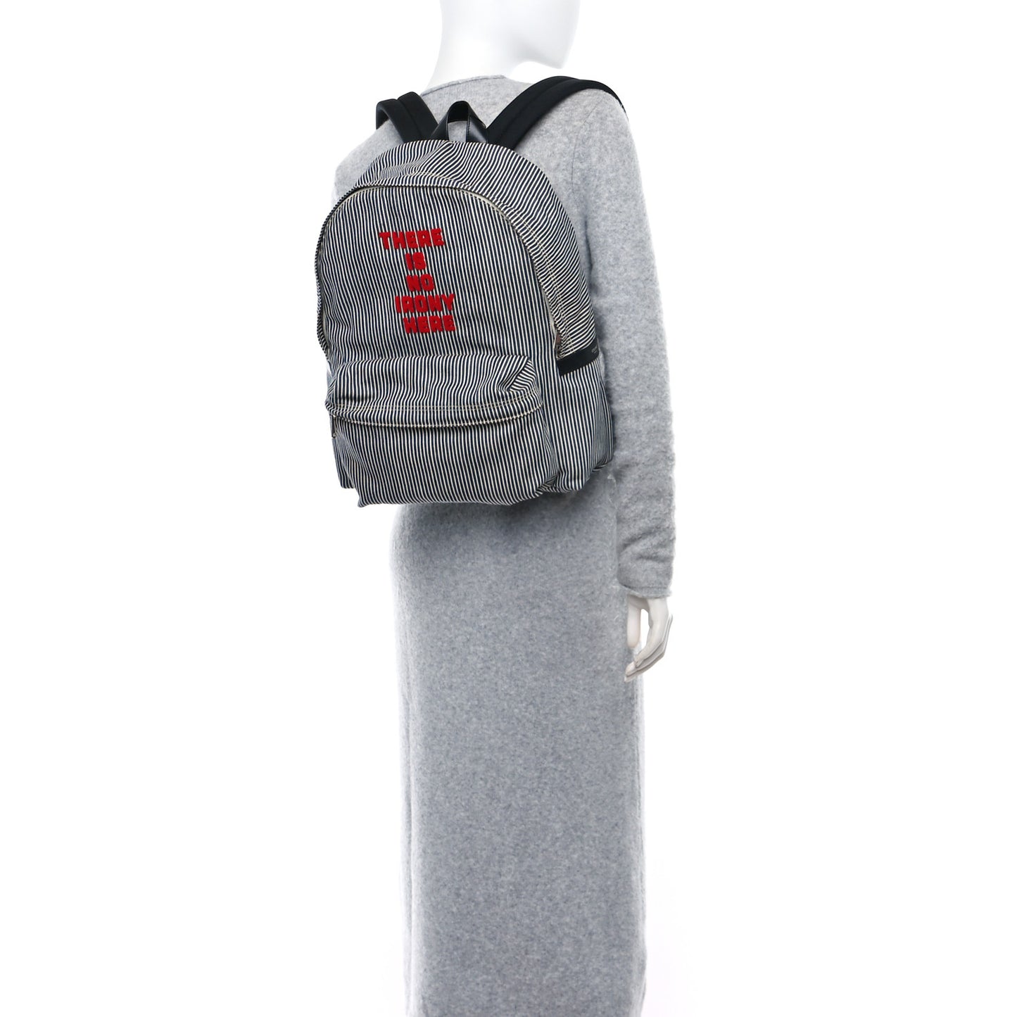 Canvas Striped Medium Backpack Black White