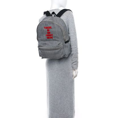 Celine Canvas Striped Medium Backpack Black White 2 of 9