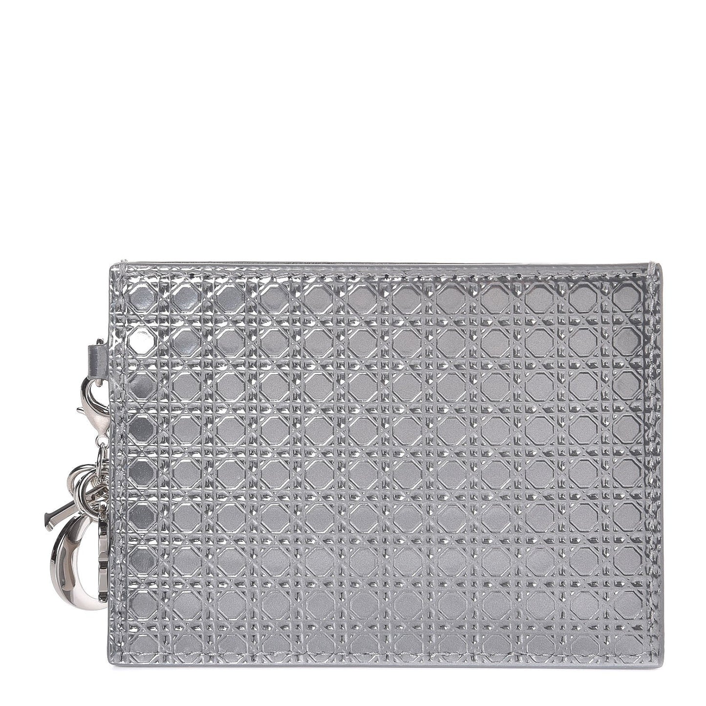 Metallic Patent Micro-Cannage Lady Dior Card Holder Silver
