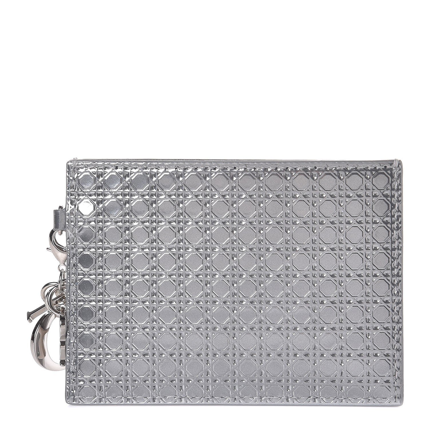 Christian Dior Metallic Patent Micro-Cannage Lady Dior Card Holder Silver 1 of 7
