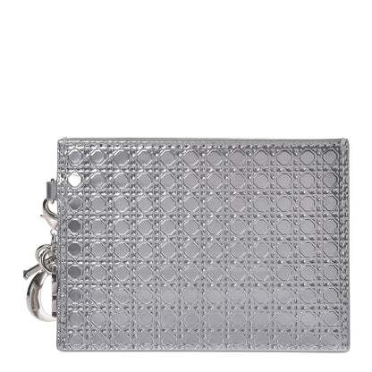 Christian Dior Metallic Patent Micro-Cannage Lady Dior Card Holder Silver 1 of 7