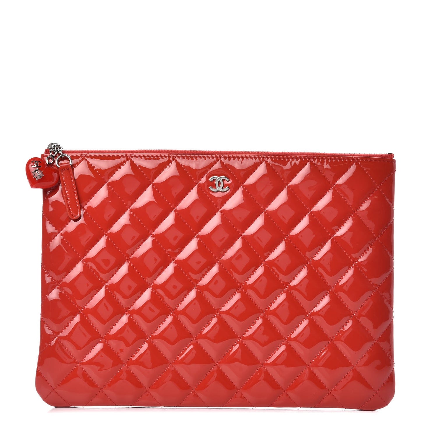 Patent Calfskin Quilted Valentine Hearts Medium O Cosmetic Case Dark Pink