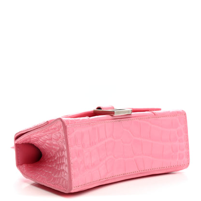 Balenciaga Shiny Calfskin Crocodile Embossed Hourglass Top Handle Bag XS Sweet Pink 4 of 14
