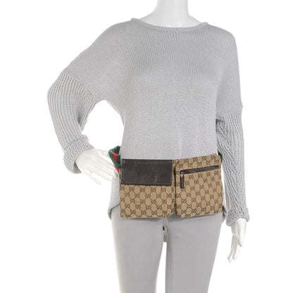 Gucci GG Monogram Web Double Pocket Belt Bag Dark Brown 2 of 7