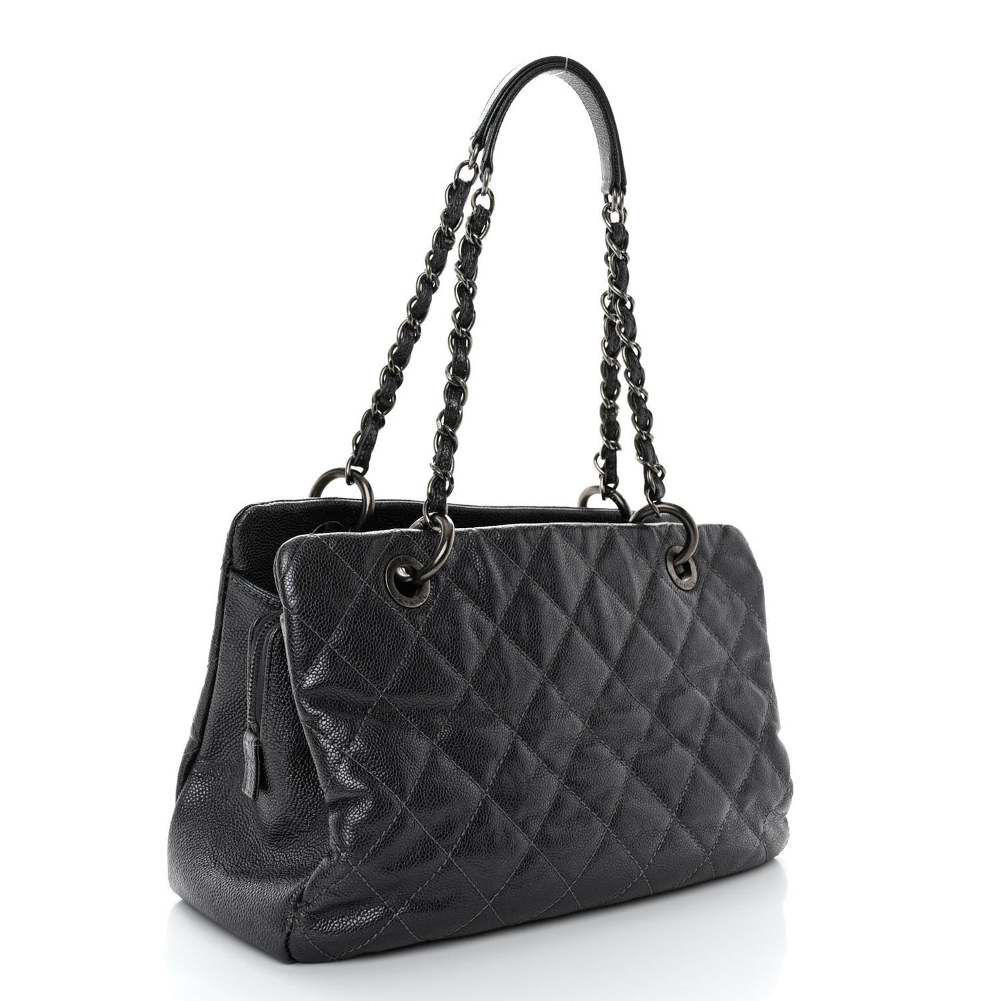 Iridescent Caviar Quilted Chic Shopping Tote Silver
