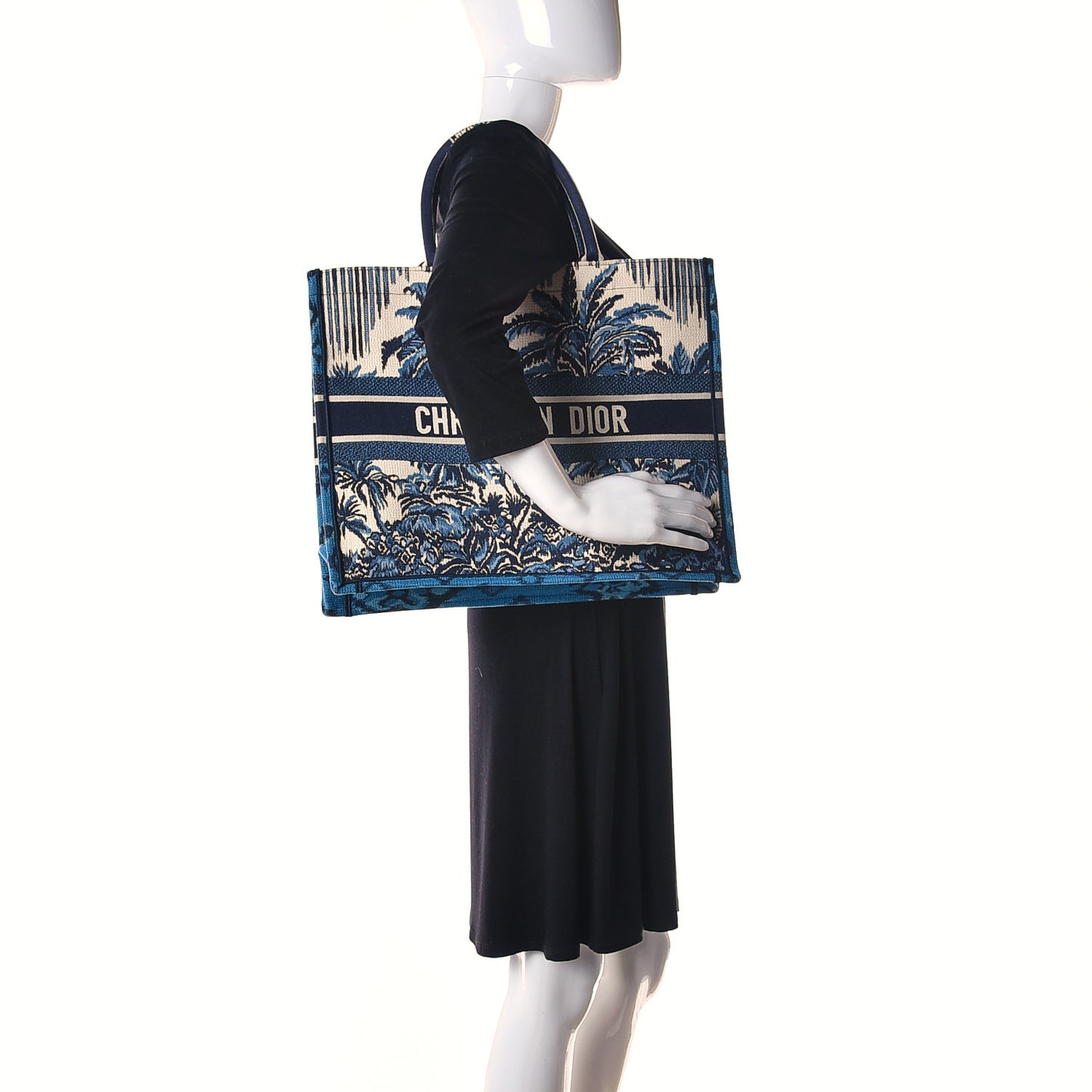 Canvas Embroidered Large Palm Tree Toile De Jouy Book Tote Blue Multicolor