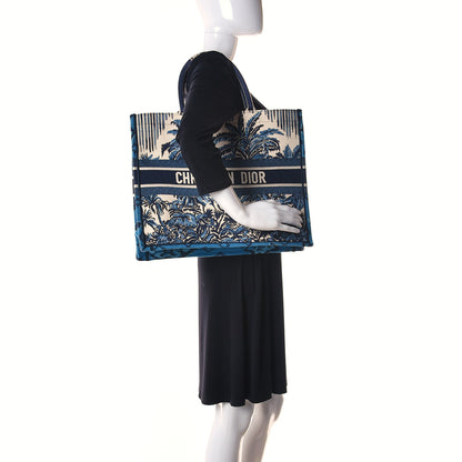 Christian Dior Canvas Embroidered Large Palm Tree Toile De Jouy Book Tote Blue Multicolor 3 of 11
