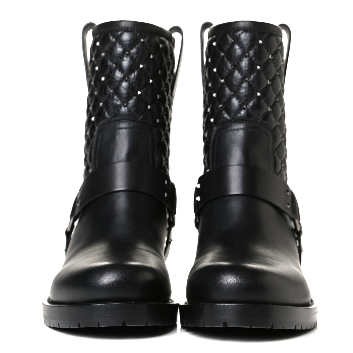 Valentino Garavani Calfskin Crackled Lambskin Rockstud Spike 20mm Biker Boots 38.5 Black 2 of 6
