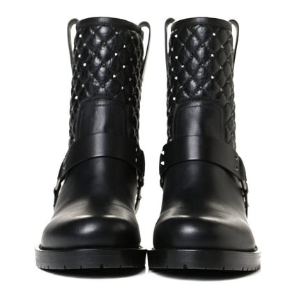 Valentino Garavani Calfskin Crackled Lambskin Rockstud Spike 20mm Biker Boots 38.5 Black 2 of 6