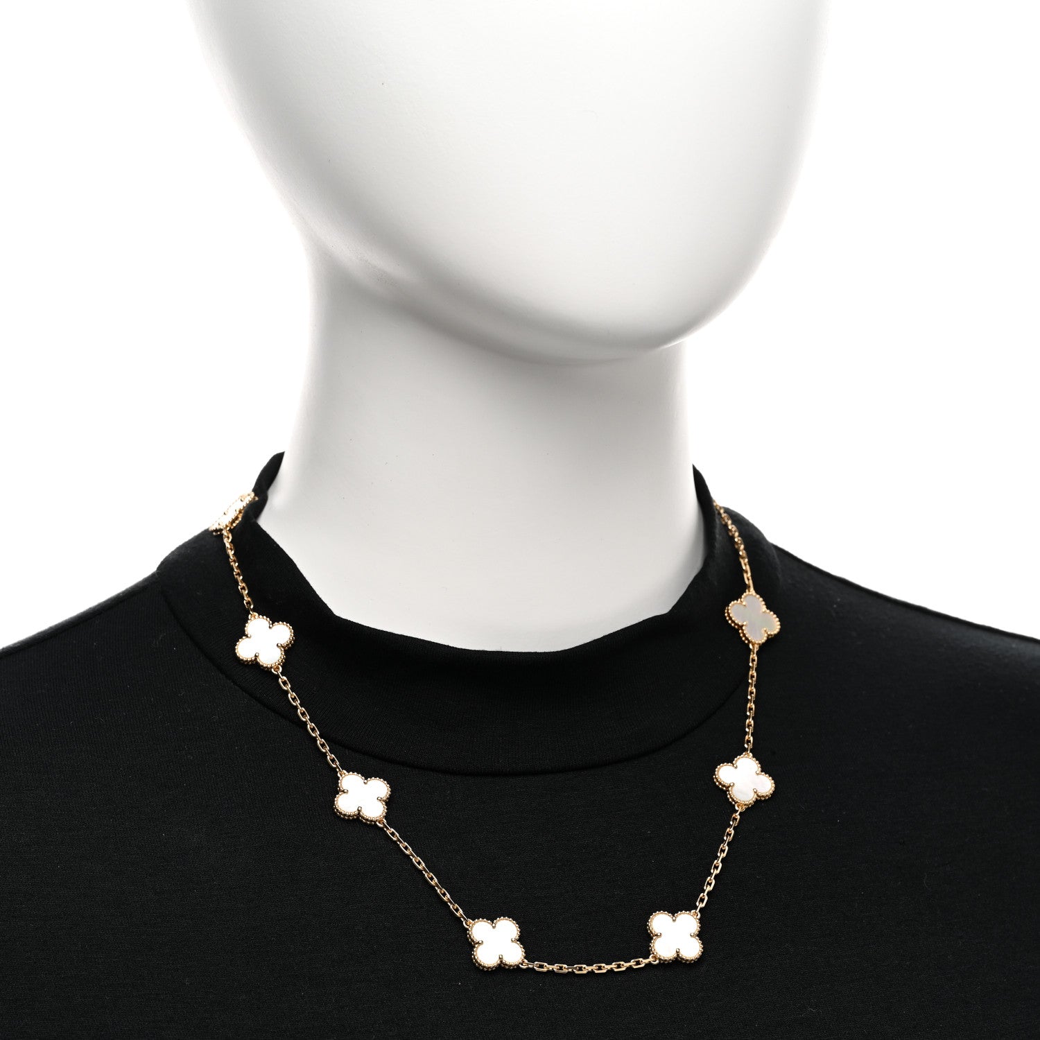Van Cleef & Arpels 18K Yellow Gold Mother of Pearl 10 Motifs Vintage Alhambra Necklace 2 of 6