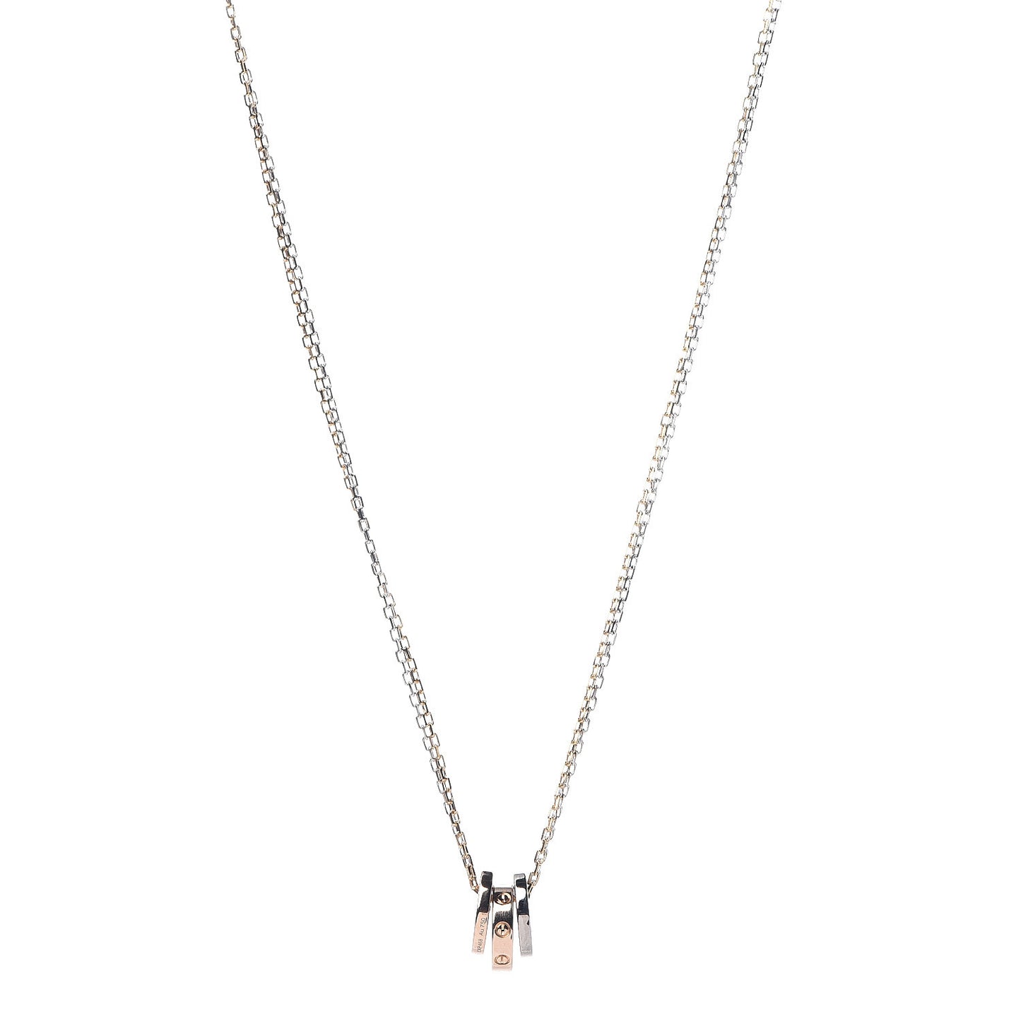 18K White Pink Gold Diamond Three Ring LOVE Pendant Necklace