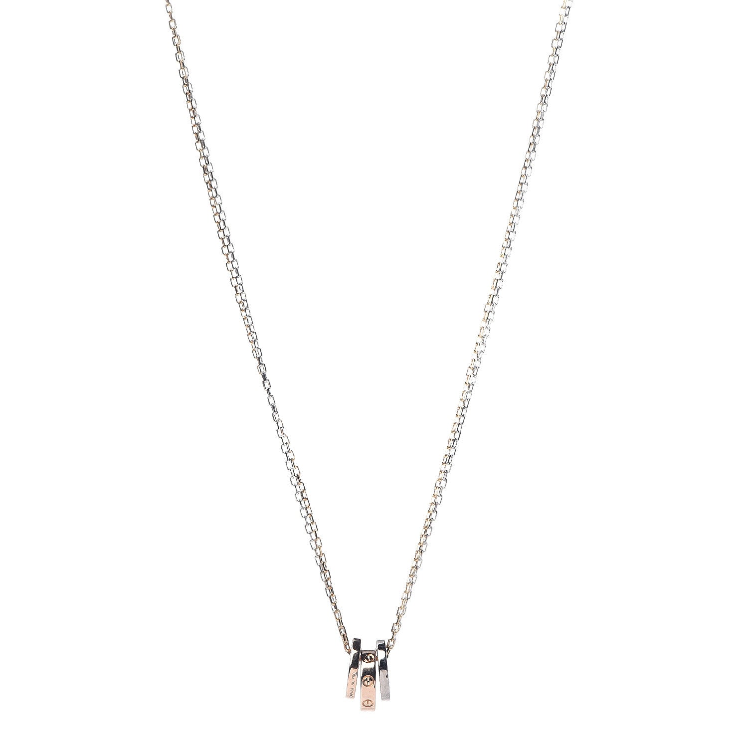 Cartier 18K White Pink Gold Diamond Three Ring LOVE Pendant Necklace 1 of 5
