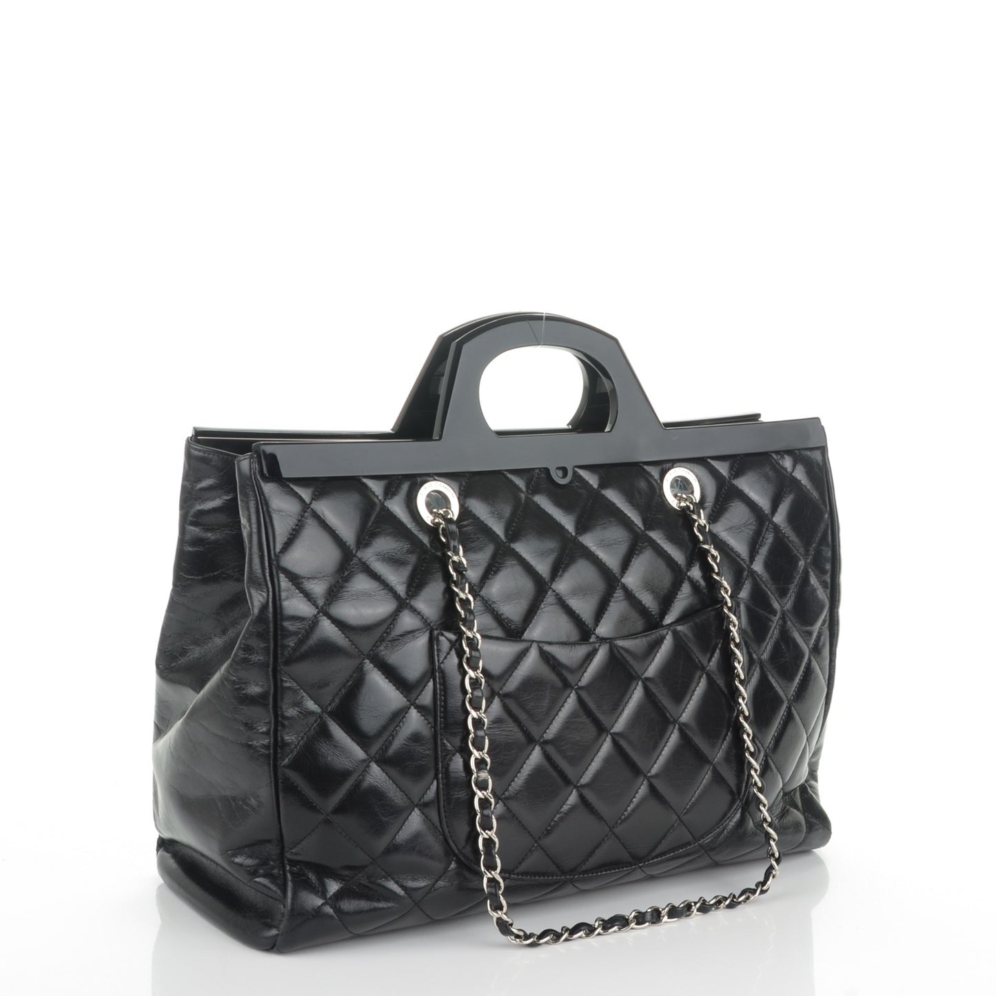 Glazed Calfskin Large CC Delivery Tote Black