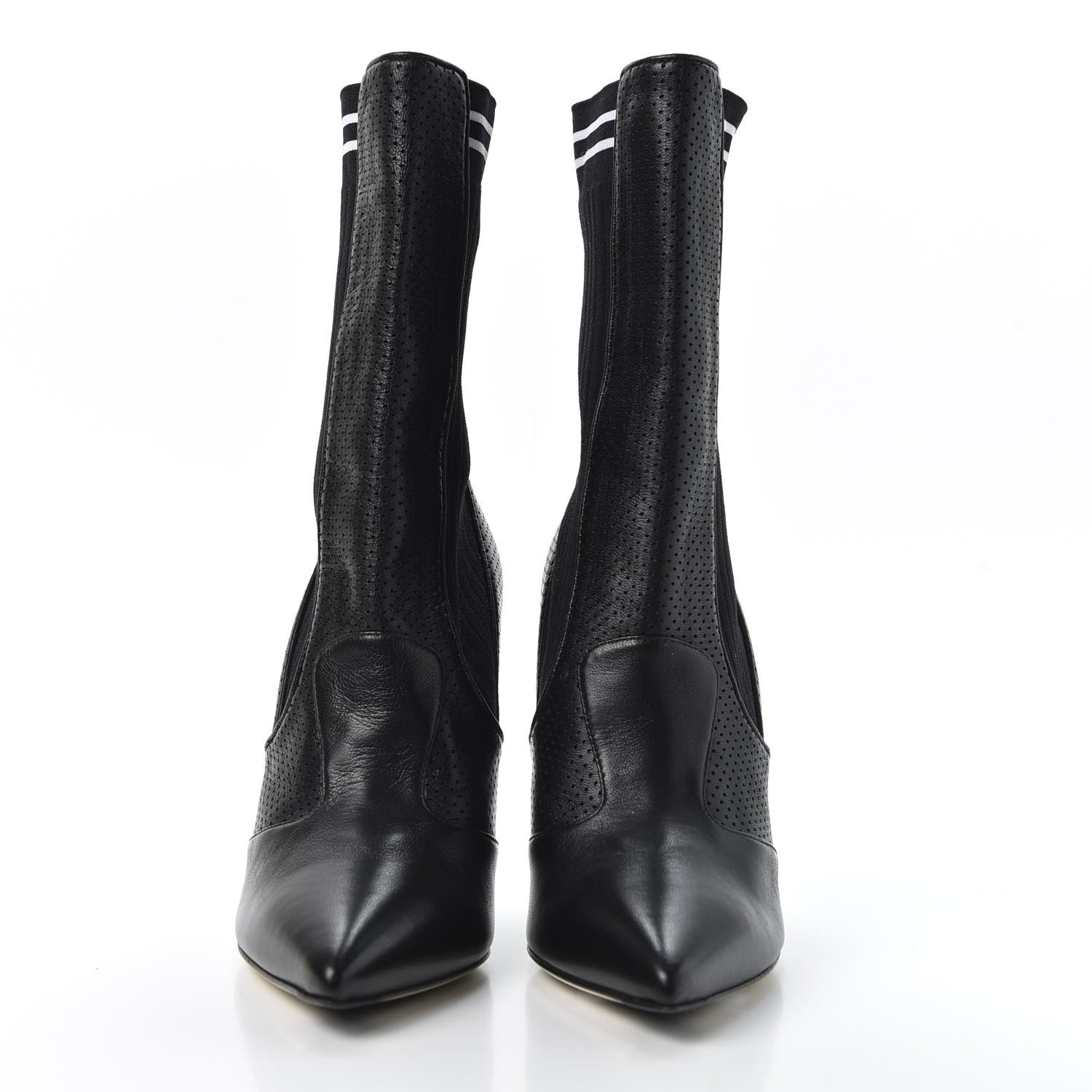 Fendi Nappa Stretch Fabric Perforated Striped Rockoko 105mm Sock Boots 39 Black White 2 of 7