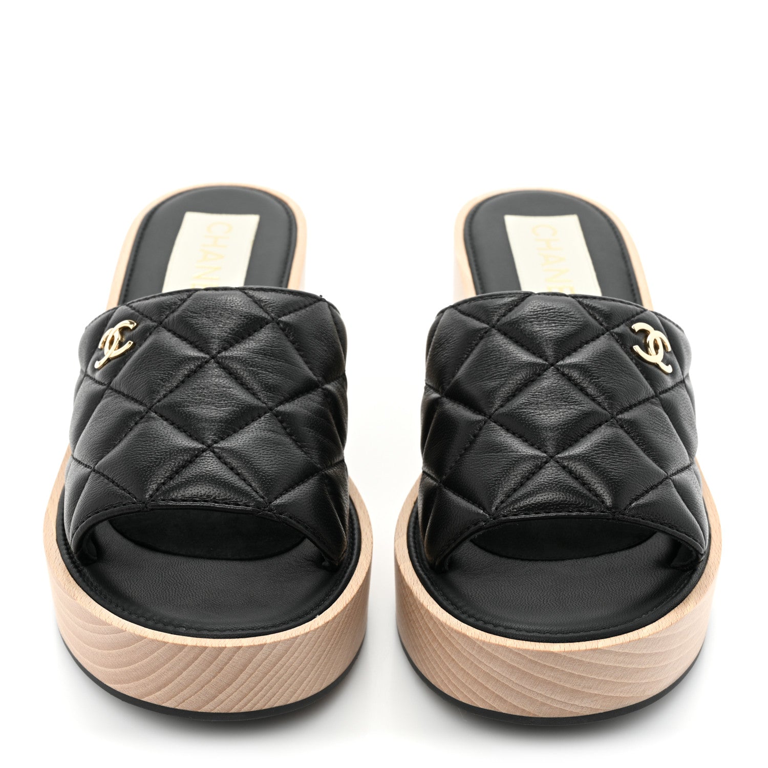Chanel Lambskin Quilted CC Wedge Sandals 40 Black 2 of 8