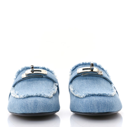 Hermes Denim Fringed Oz Mules 36 Bleu Clair 3 of 9