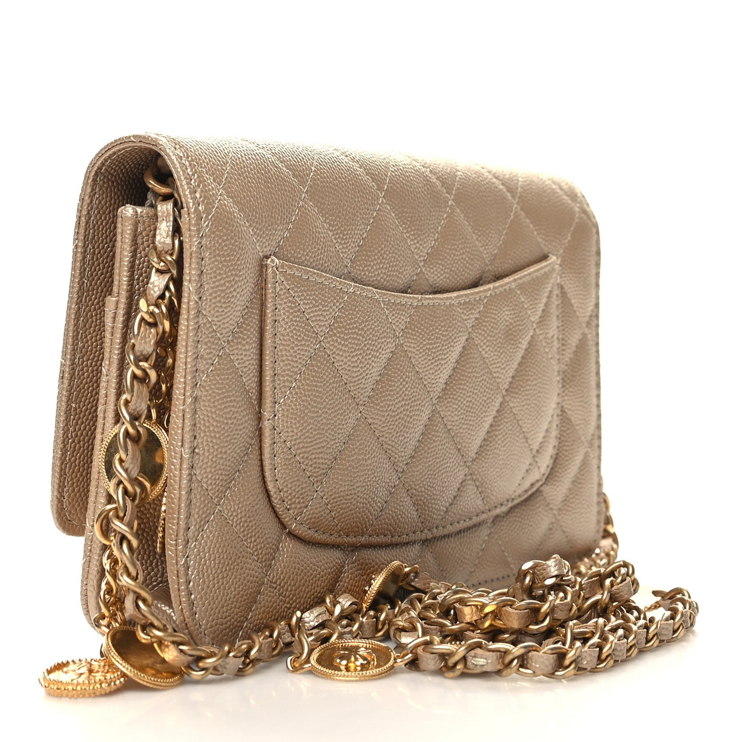 Metallic Caviar Quilted Wallet On Chain WOC Gold