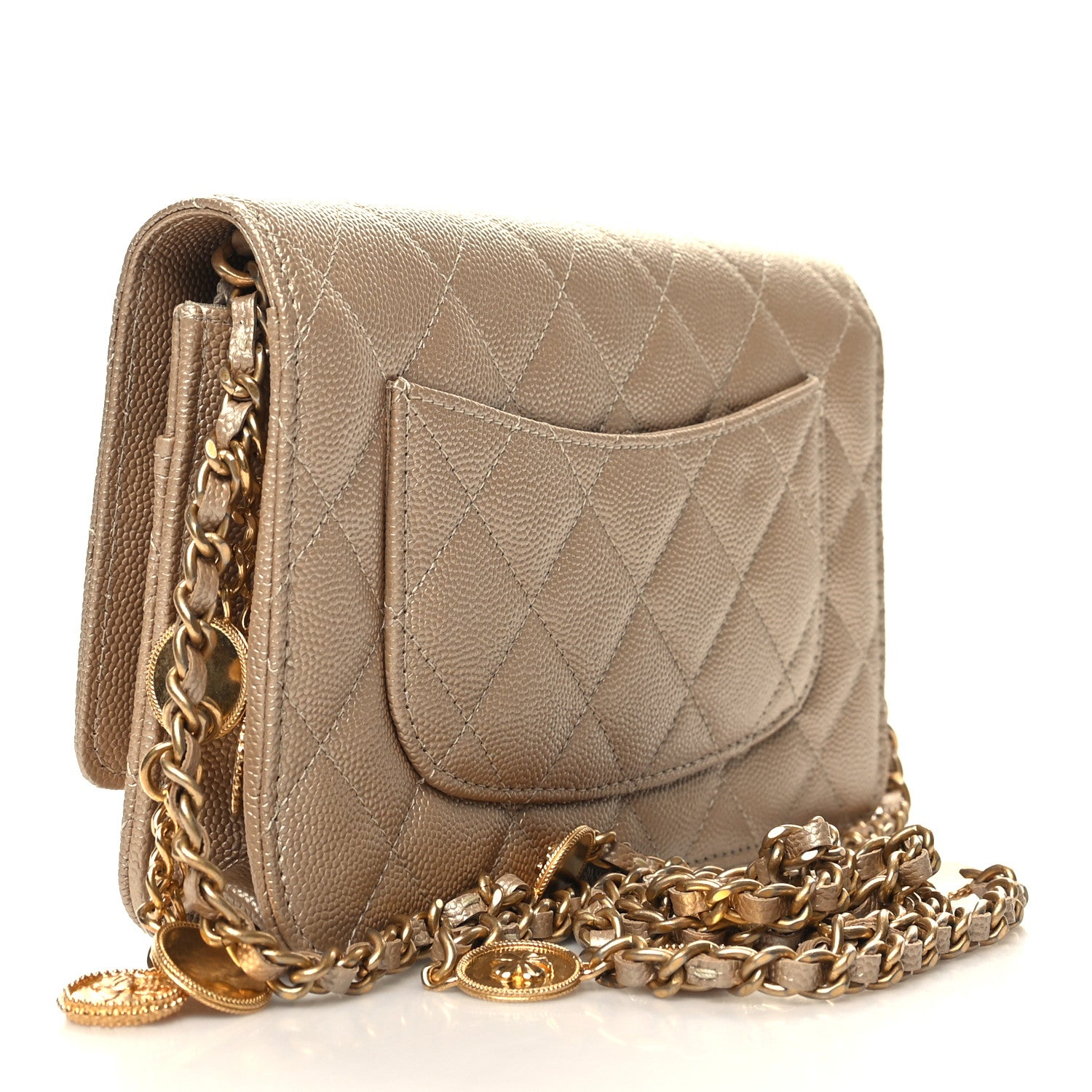 Chanel Metallic Caviar Quilted Wallet On Chain WOC Gold 3 of 12