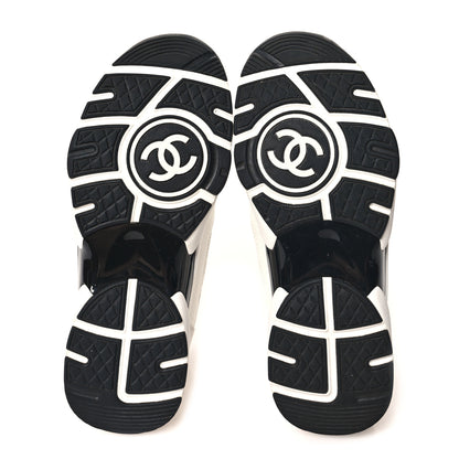 Chanel Mesh Suede Calfskin Grained Calfskin Womens CC Sneakers 37 White Black 5 of 8