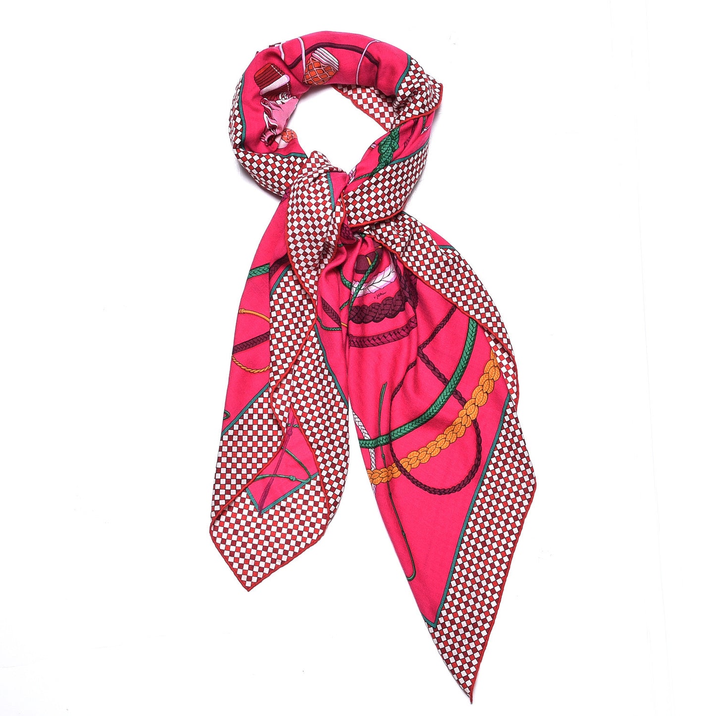 Cashmere Silk Fouets et Badines Shawl 140 Rose Indien Vert Bordeaux