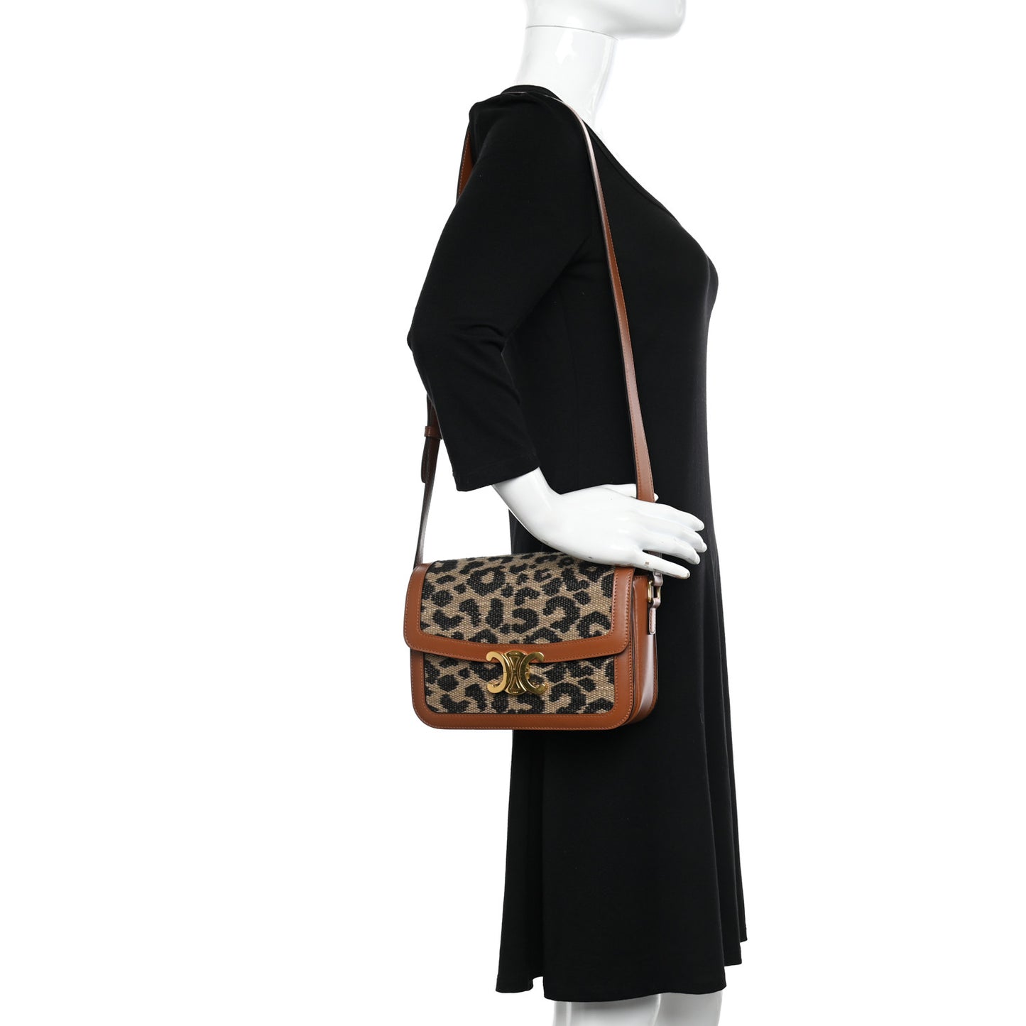 Natural Calfskin Leopard Print Triomphe Jacquard Canvas Medium Triomphe Bag Natural Tan