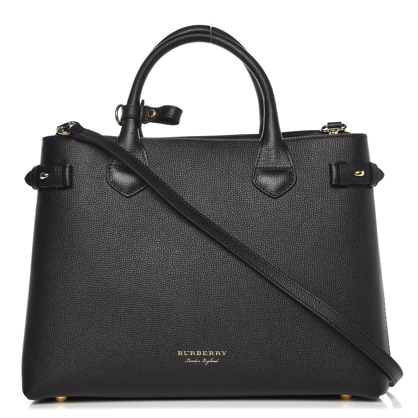Grainy Calfskin House Check Medium Banner Tote Black