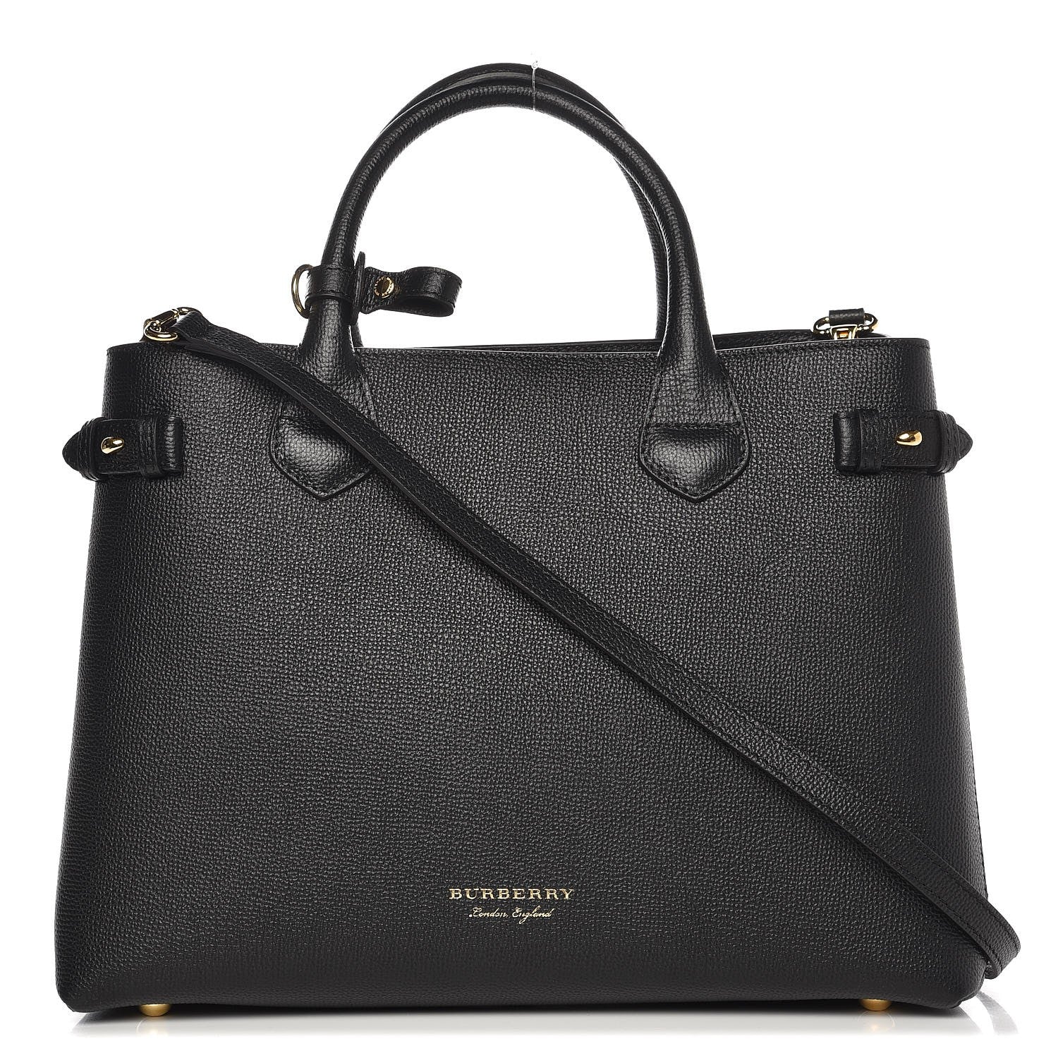 Burberry Grainy Calfskin House Check Medium Banner Tote Black 1 of 8