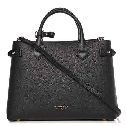 Burberry Grainy Calfskin House Check Medium Banner Tote Black 1 of 8