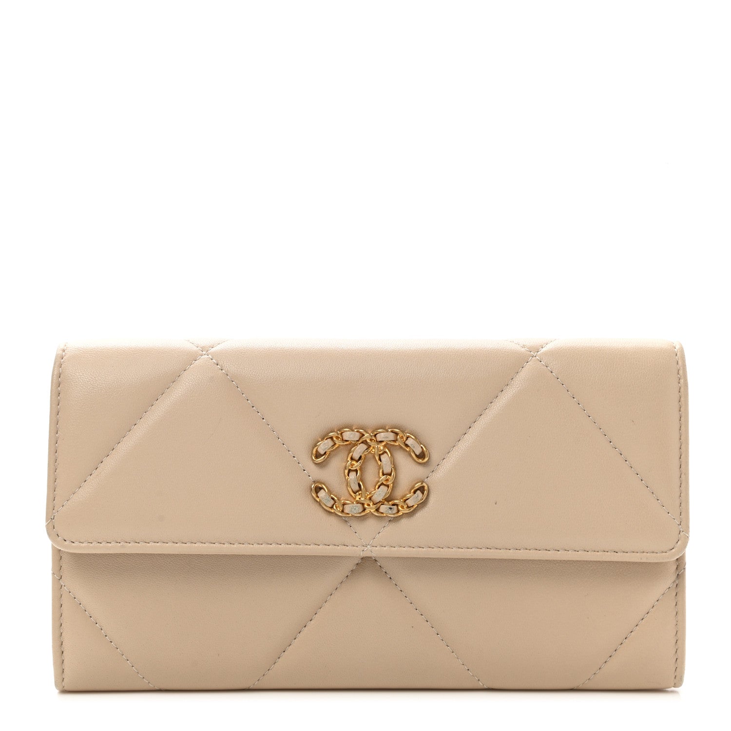 Chanel Shiny Goatskin Quilted Chanel 19 Flap Wallet Beige 1 of 9