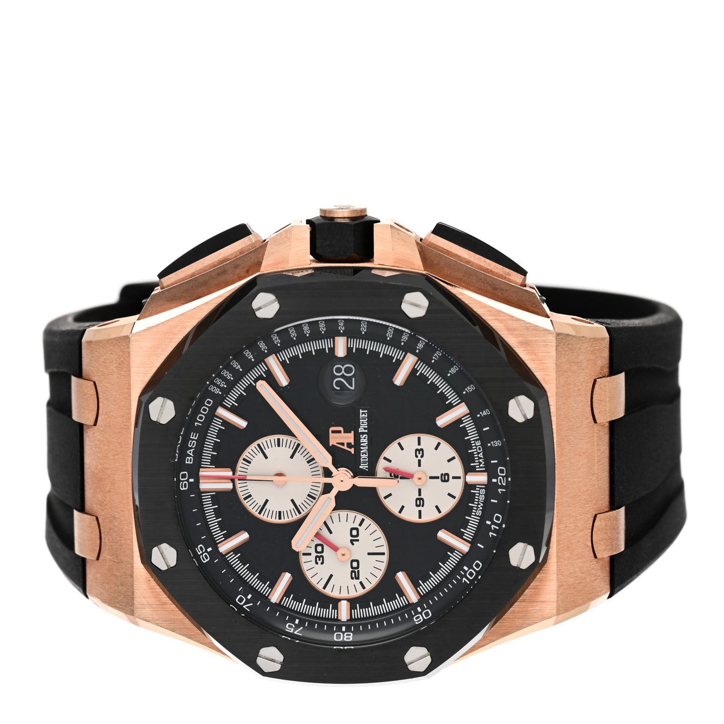 Ceramic 18K Rose Gold Rubber 44mm Royal Oak Offshore Chronograph Automatic Watch Black 26400RO.OO.A002CA.01