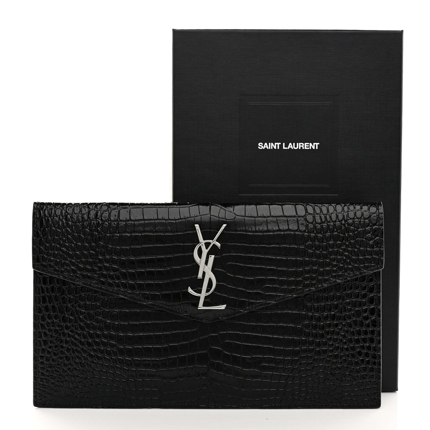 Calfskin Crocodile Embossed Uptown Monogram Pouch Black