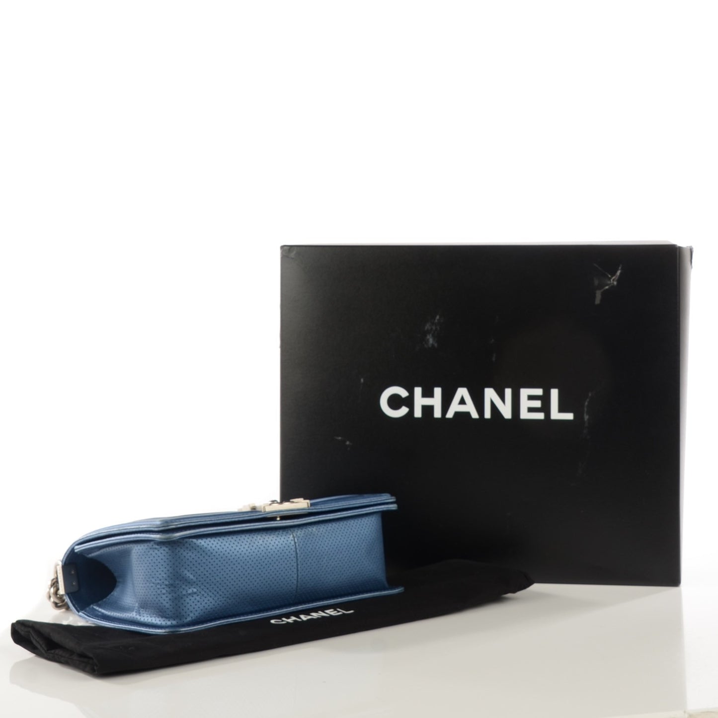 Metallic Calfskin Perforated Medium Boy Flap Blue