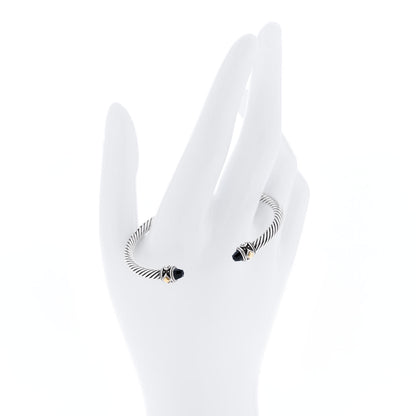 David Yurman Sterling Silver 18K Yellow Gold Black Onyx 4mm Cable Renaissance Bracelet 2 of 5