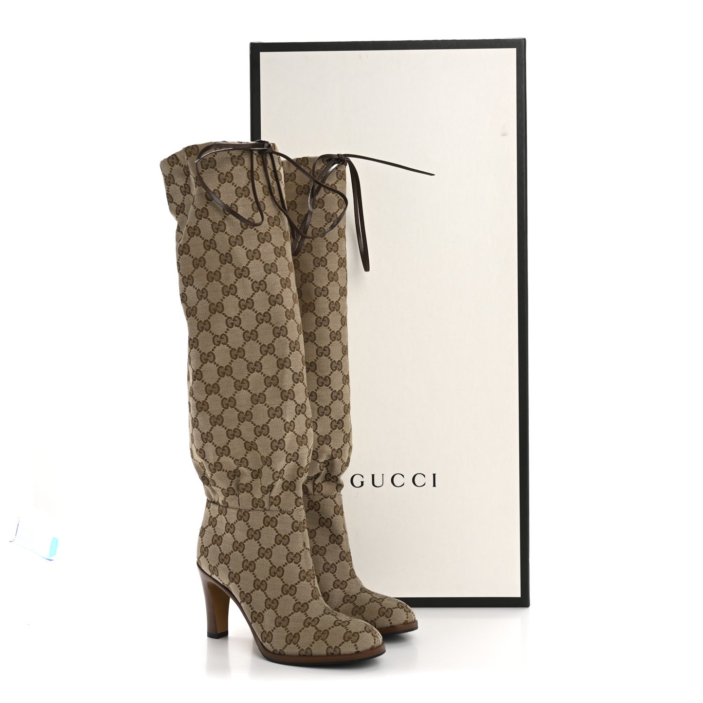 Monogram Malaga Kid Lisa Mid Heel Boots 36 Beige Ebony