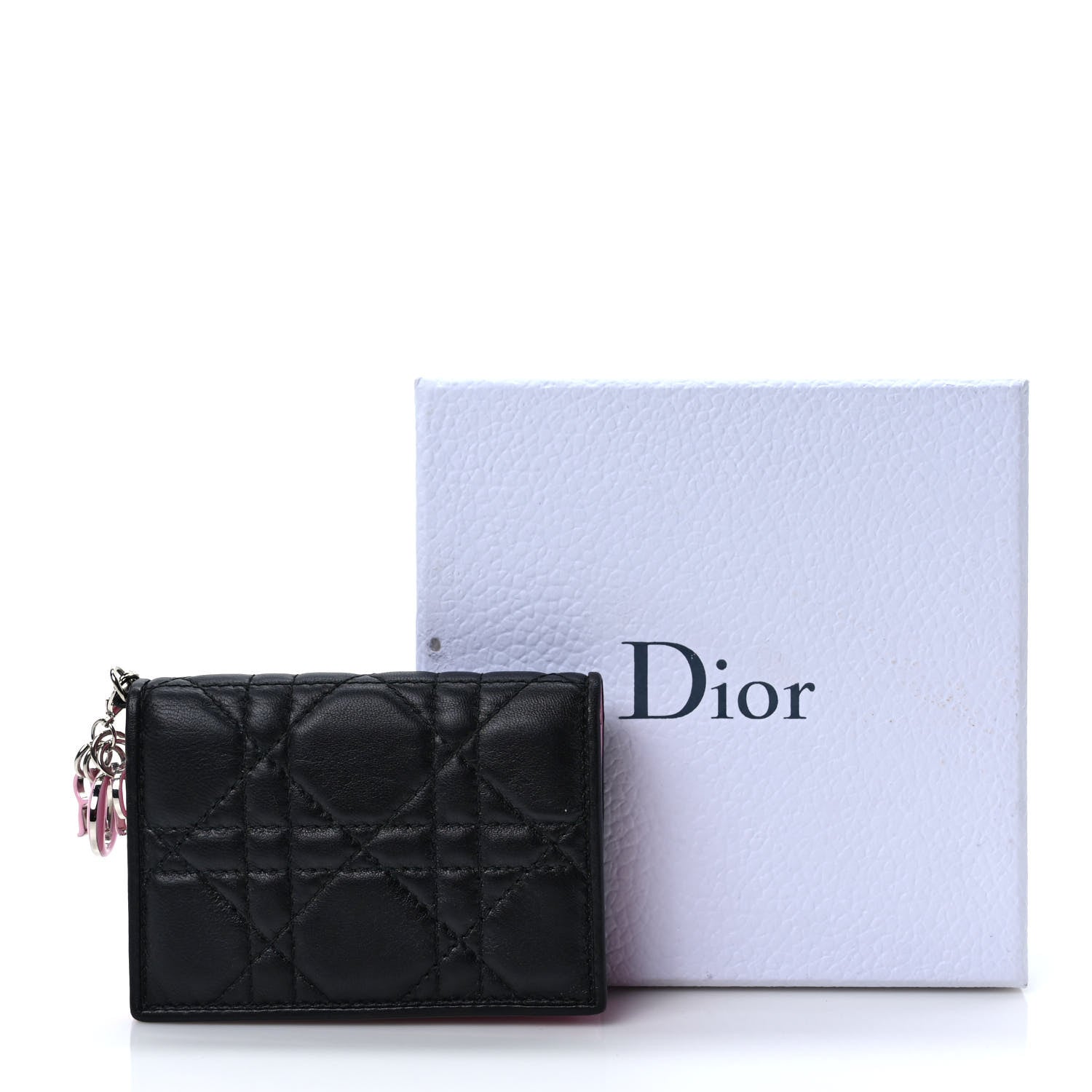 Christian Dior Lambskin Cannage Bi-color Small Lady Dior Flap Card Holder Black Pink 8 of 8