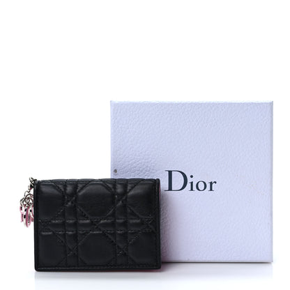 Christian Dior Lambskin Cannage Bi-color Small Lady Dior Flap Card Holder Black Pink 8 of 8