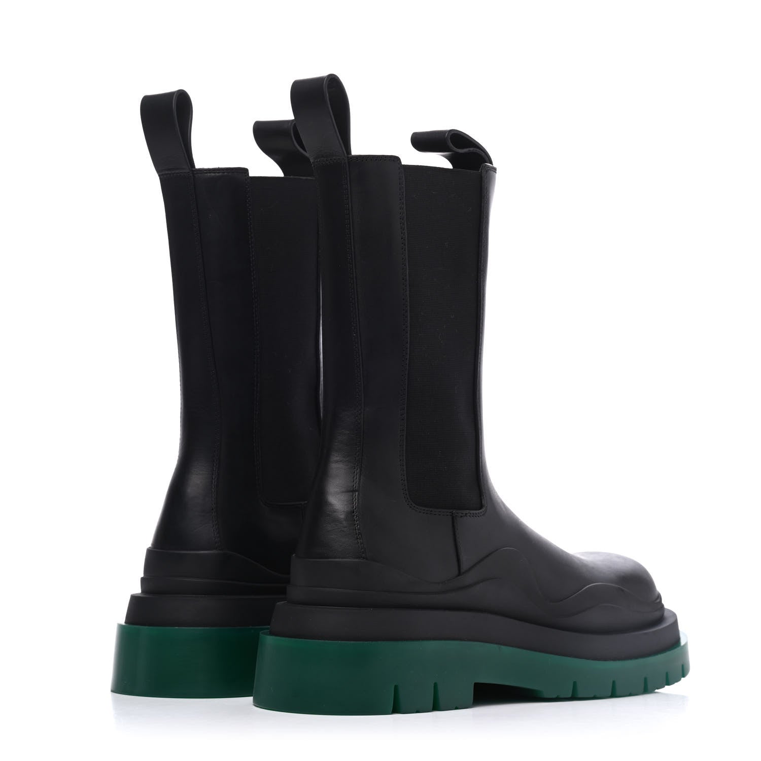 Bottega Veneta Calfskin The Tire Chelsea Boots 37 Black Green 4 of 15