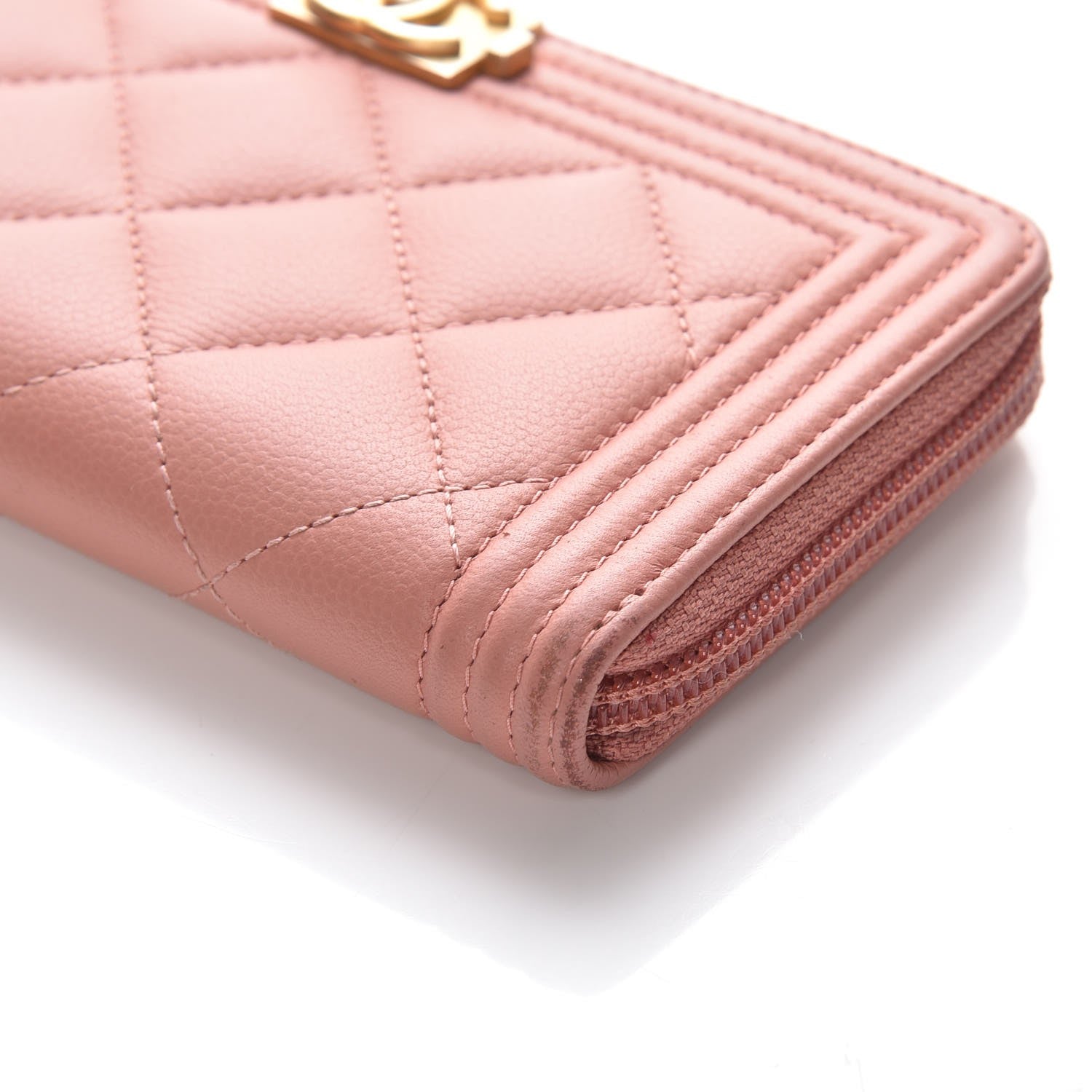 Chanel Caviar Quilted Boy Small Zip Around Wallet Pink 9 of 9