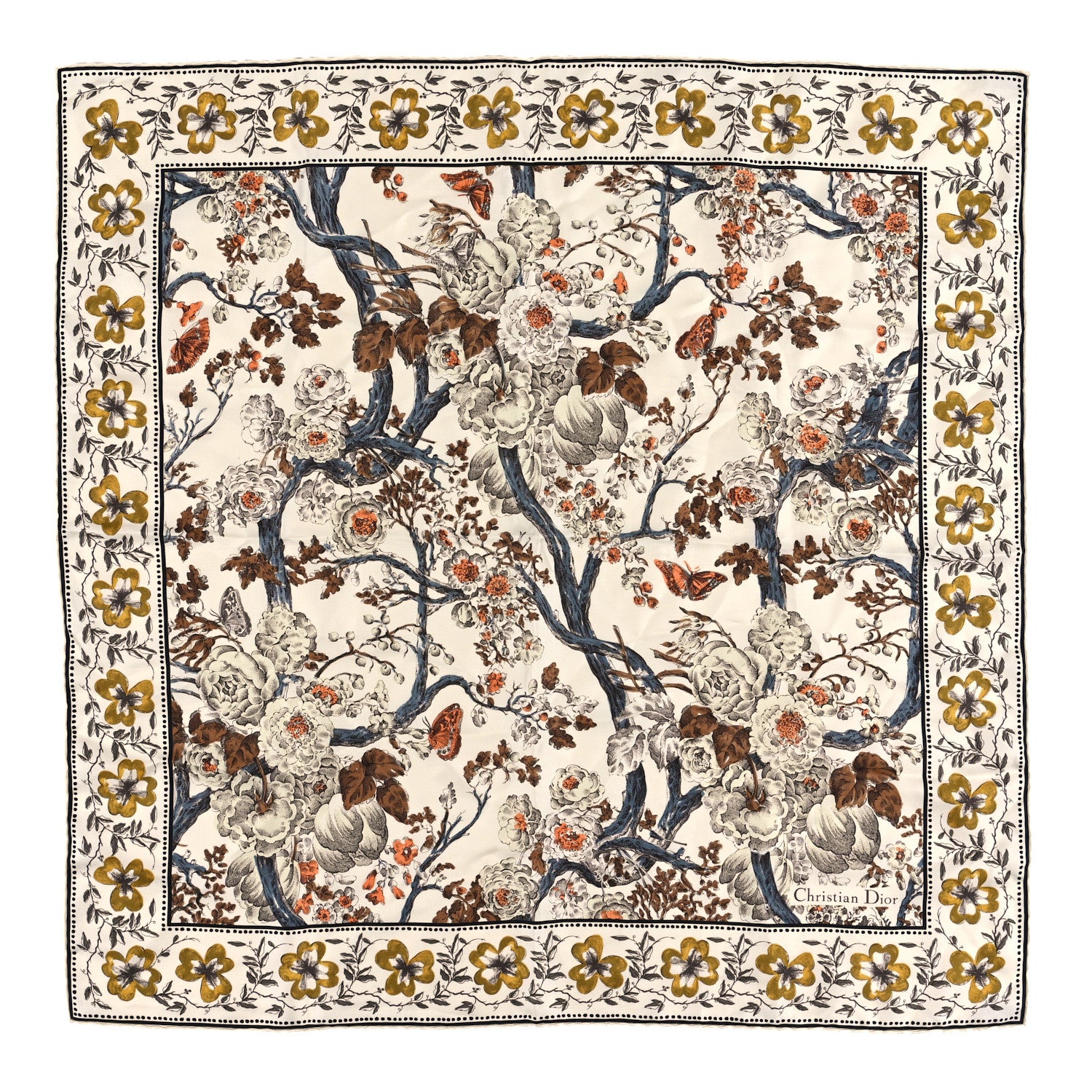 Christian Dior Silk Tree Scarf White Multicolor 1 of 3