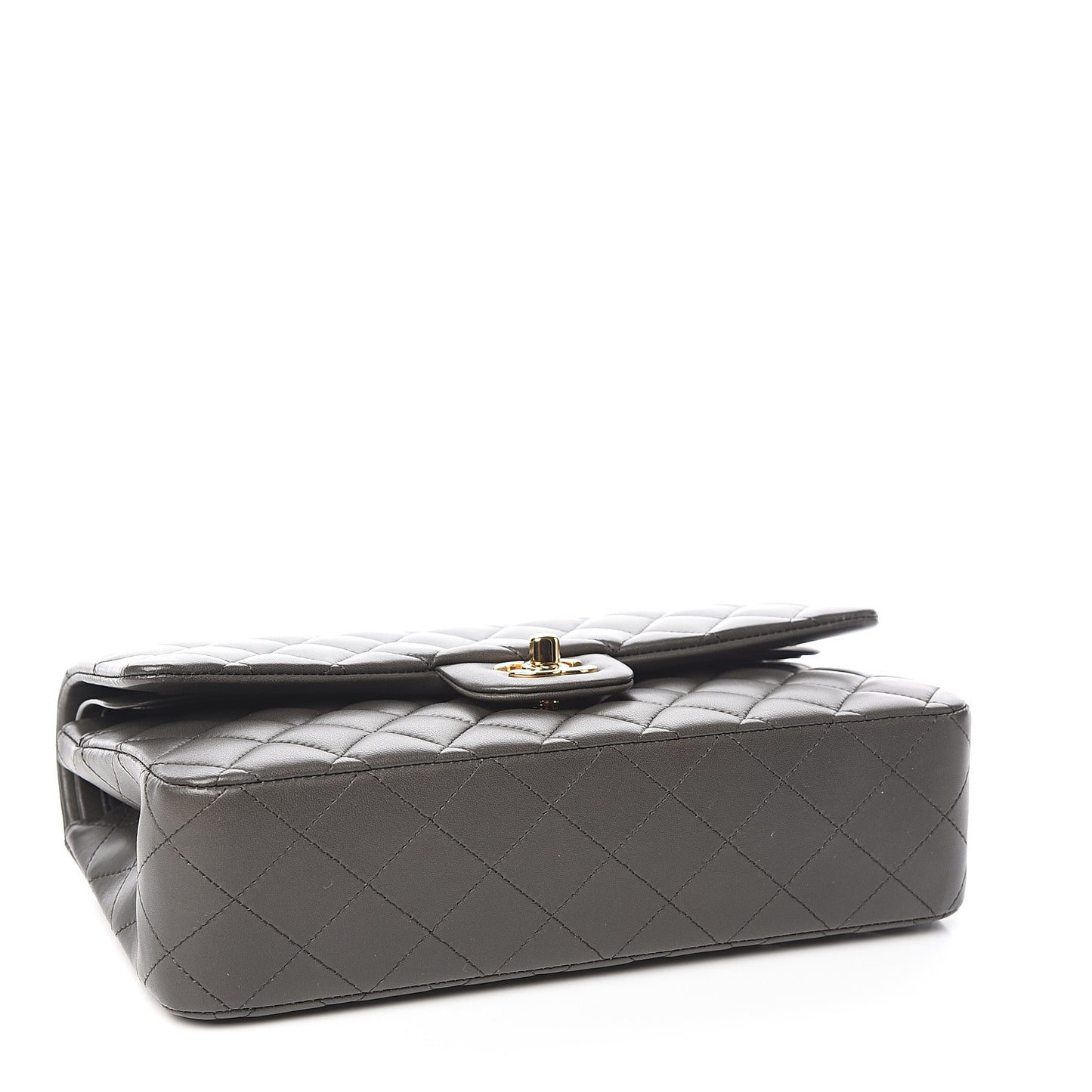 Lambskin Quilted Medium Double Flap Dark Grey