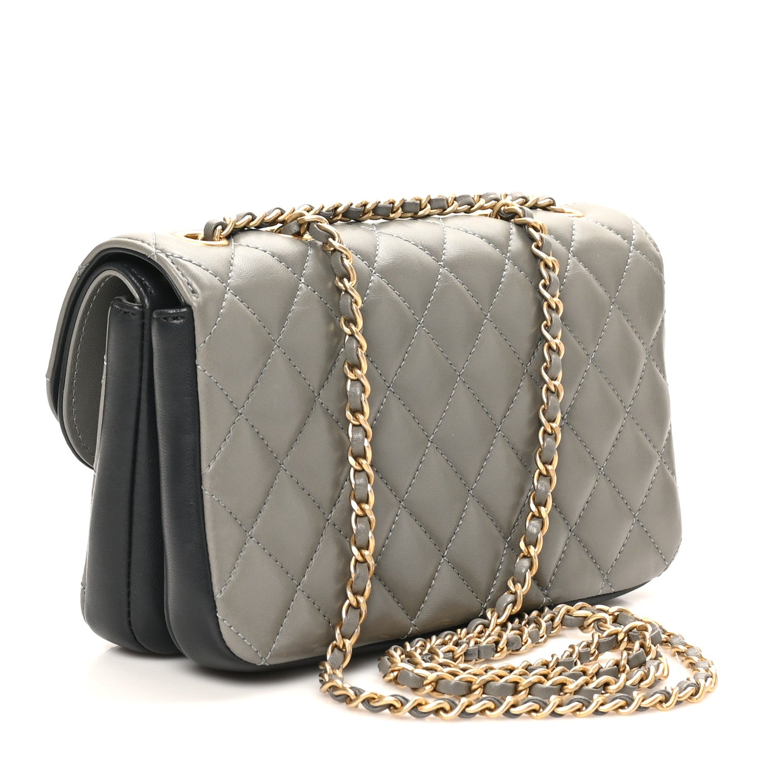 Chanel Lambskin Quilted Small CC Chic Flap Grey Dark Navy 3 of 10